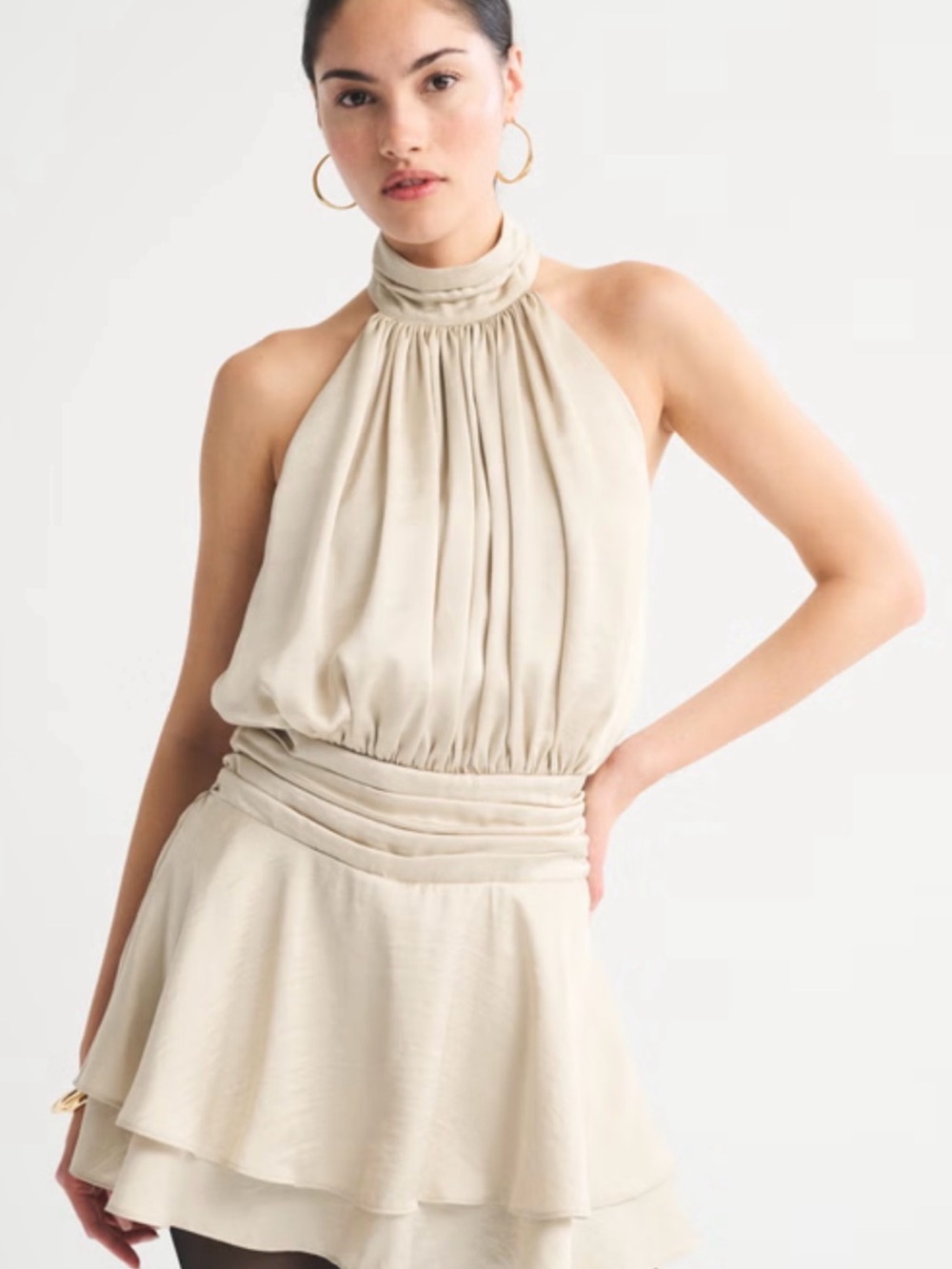 Abercrombie & Fitch Cream Halter Neck Mini Dress